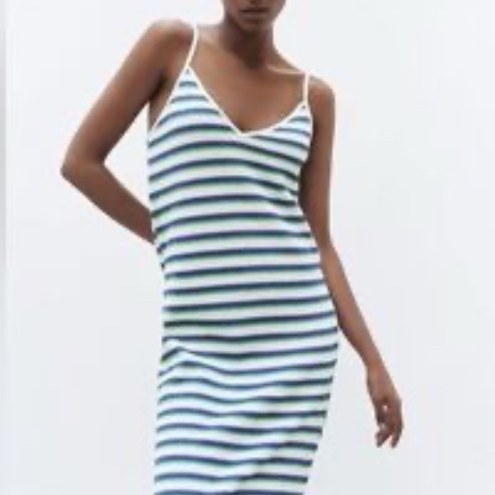 Zara Striped Midi Dress - Blue and White